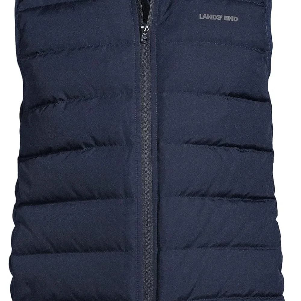 Lands End Men's Puffer Vest, Size 42-44, Black, Snap Pockets, Full Zipper‎